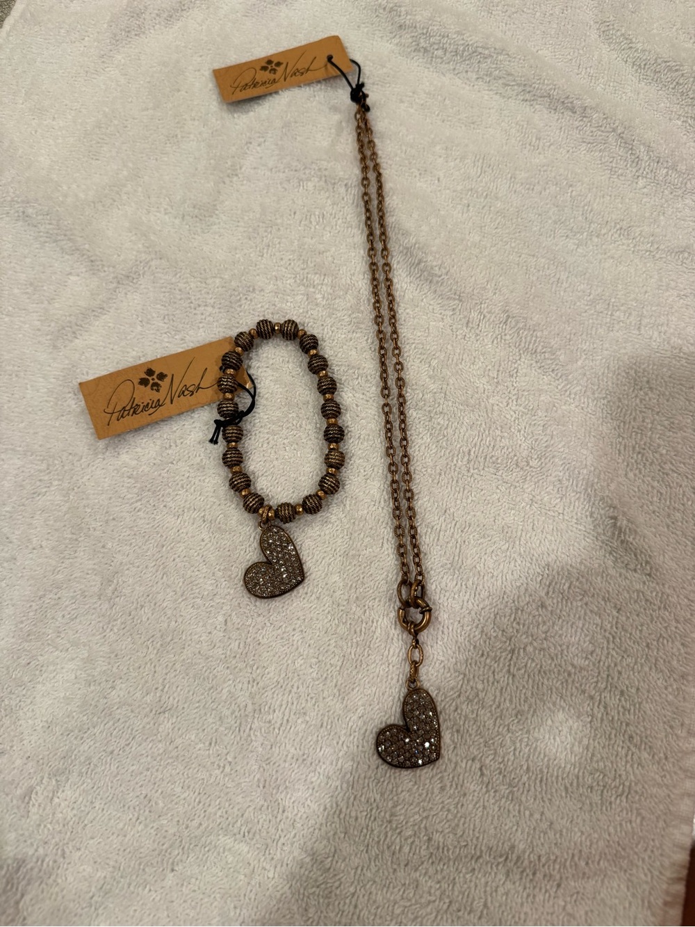 Patricia Nash Bronze-Tone Heart Pendant Necklace and Bead Bracelet Set